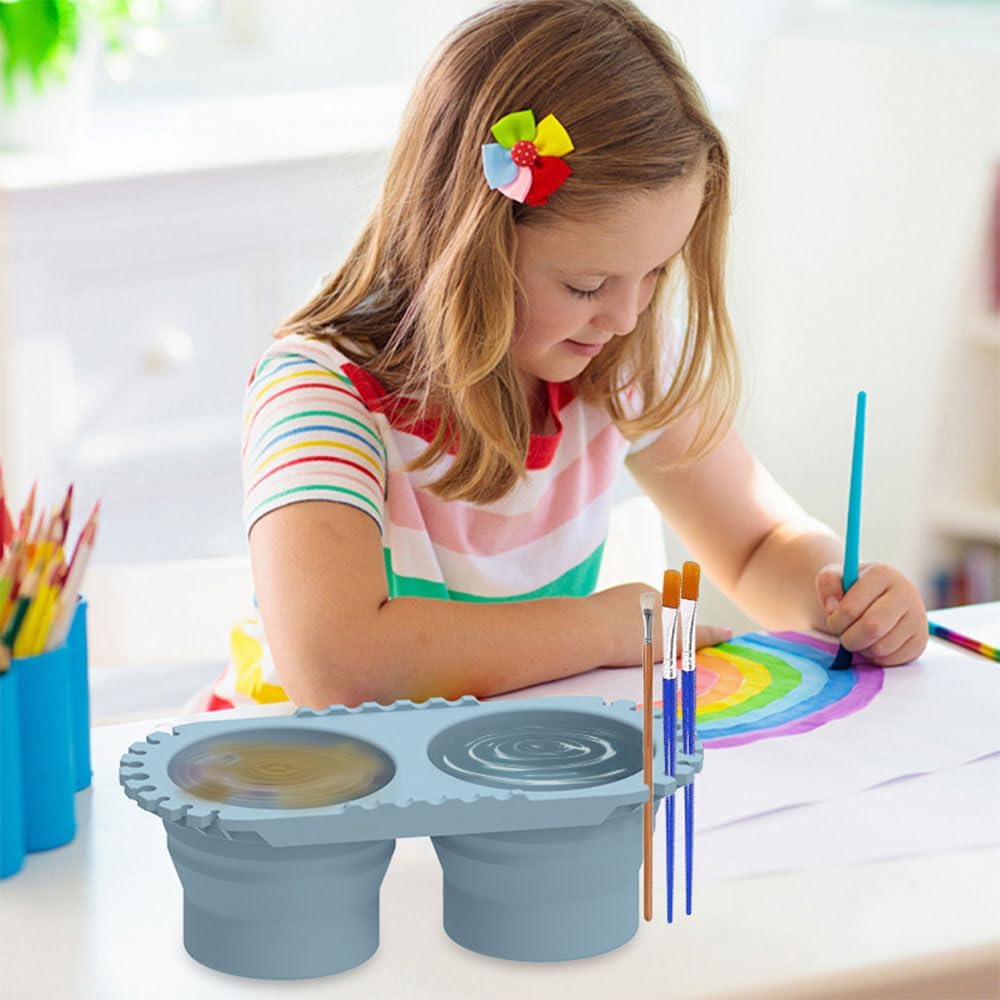 Paint Brush Cleaner Foldable Silicone Cleaning Container 8.8x4.2in gift for Students And Artists（Blue） - Image 2