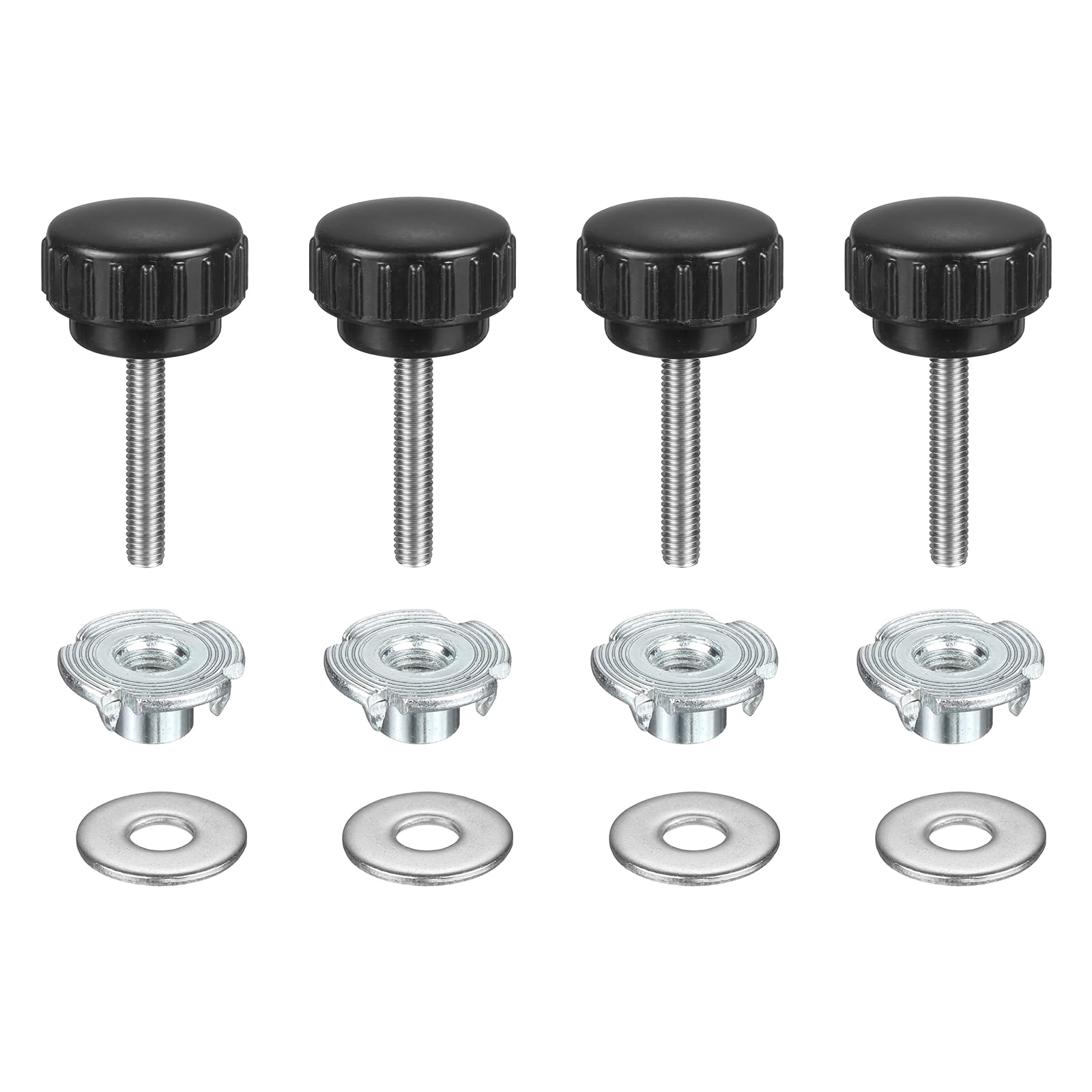 sourcing map 4 Pcs M5 x 30mm Knurled Clamping Knobs 25mm Head with Washers & T-Nuts