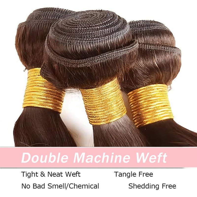 Brown Human Hair Bundles 10A Body Wave Bundles Human Hair 22 24 26 Inch 3 Bundles Silky Hair Bundles Brazilian 3 Bundles Human Hair Extensions for Women 4 Color Bundles