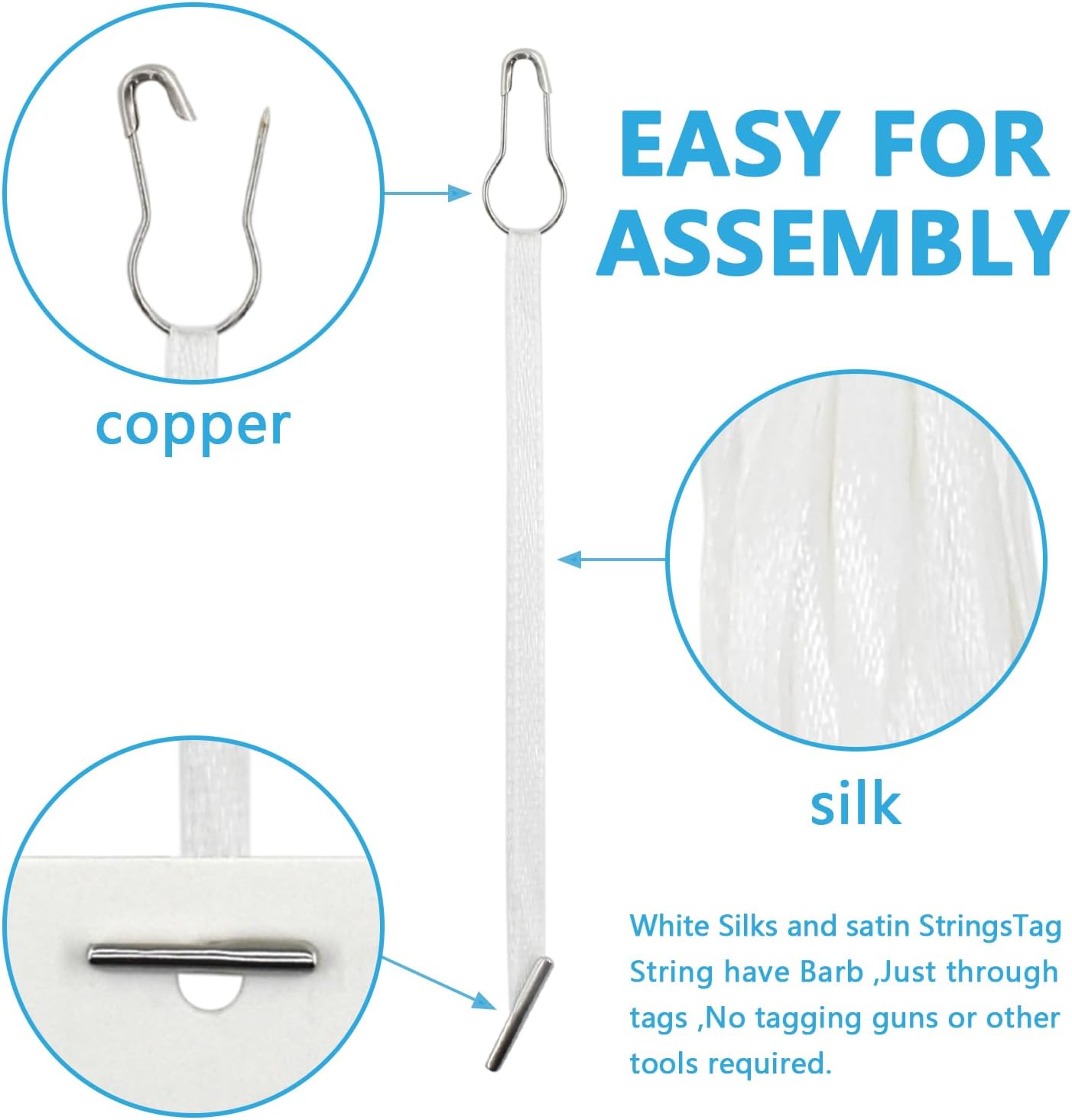 4.5 Inch 500pcs Hang Tag String Silks and Satin Strings, Safety Pin and Barb Fasteners for Clothing Hang Tags, White (White) image 3