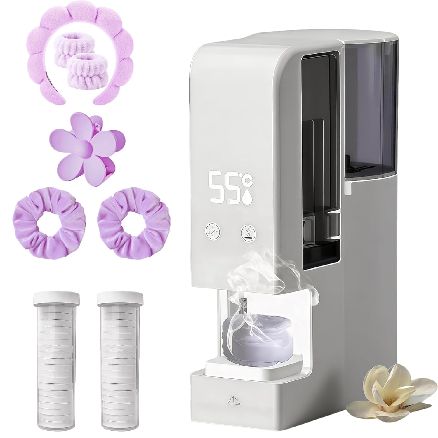 2026 New 5-10s Fast Hot Towel Dispenser, 55℃ (131°F) Constant Temp Silent, Smart Voice Alerts,Auto-Dry & Safe,Portable For Spa, Facial, Bathroom & Home (Dispenser+40pcs Towels)