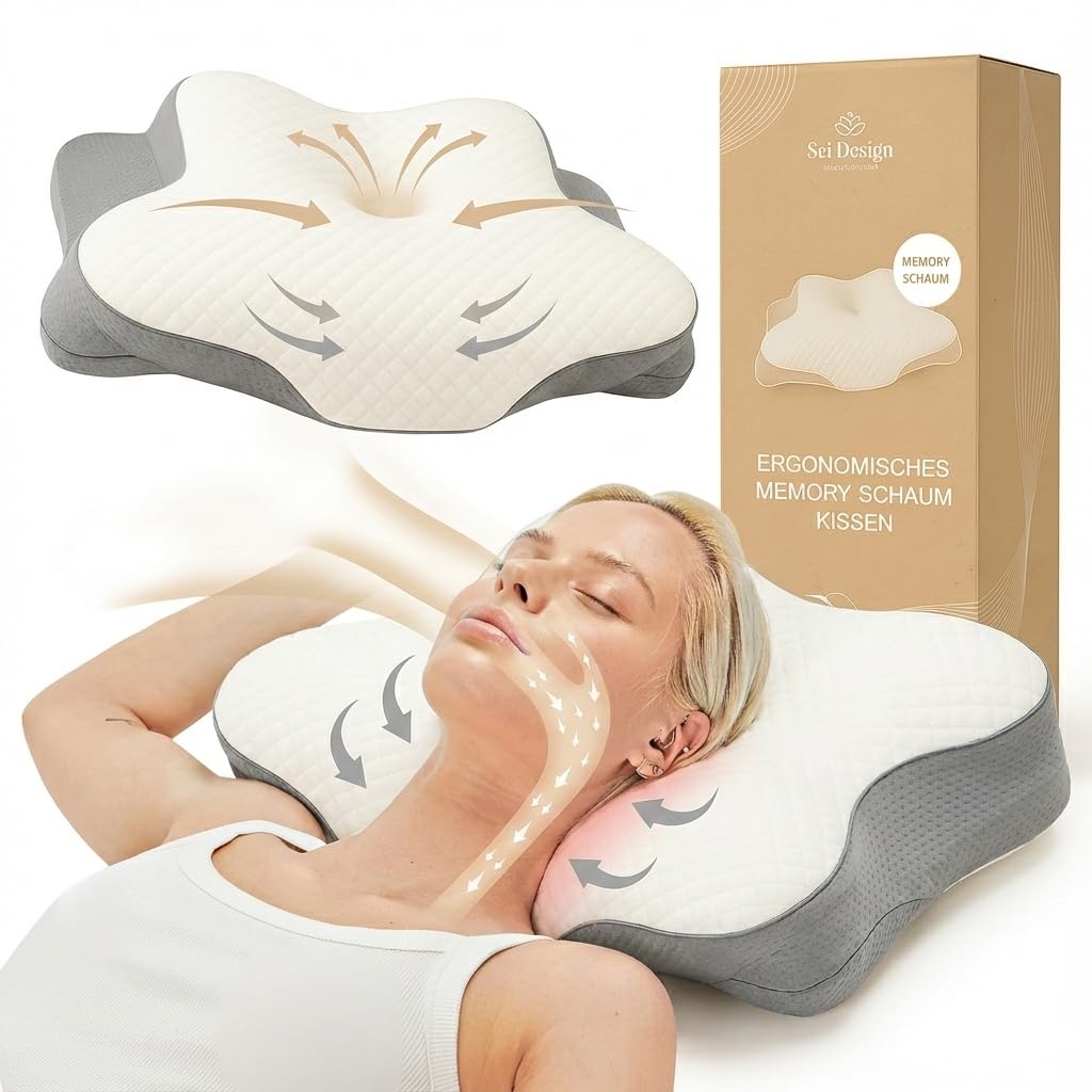 sei Design Nackenkissen Memory Foam Kissen – Orthopädisches Nackenstützkissen, Oeko-TEX® ergonomisches Kopfkissen, Cooling & Lyocell Bezug, für Rücken- und Seitenschläfer