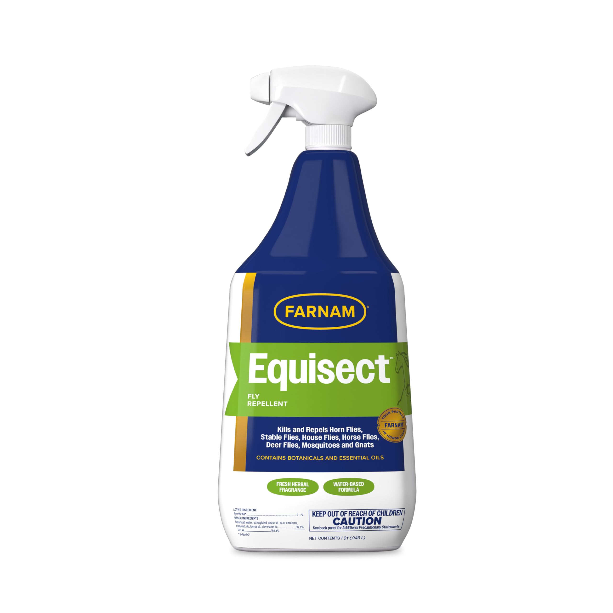 Farnam Equisect Water-Based Botanical Fly Repellent with Herbal Scent for Horses, Dogs and Cats, 32 Ounces