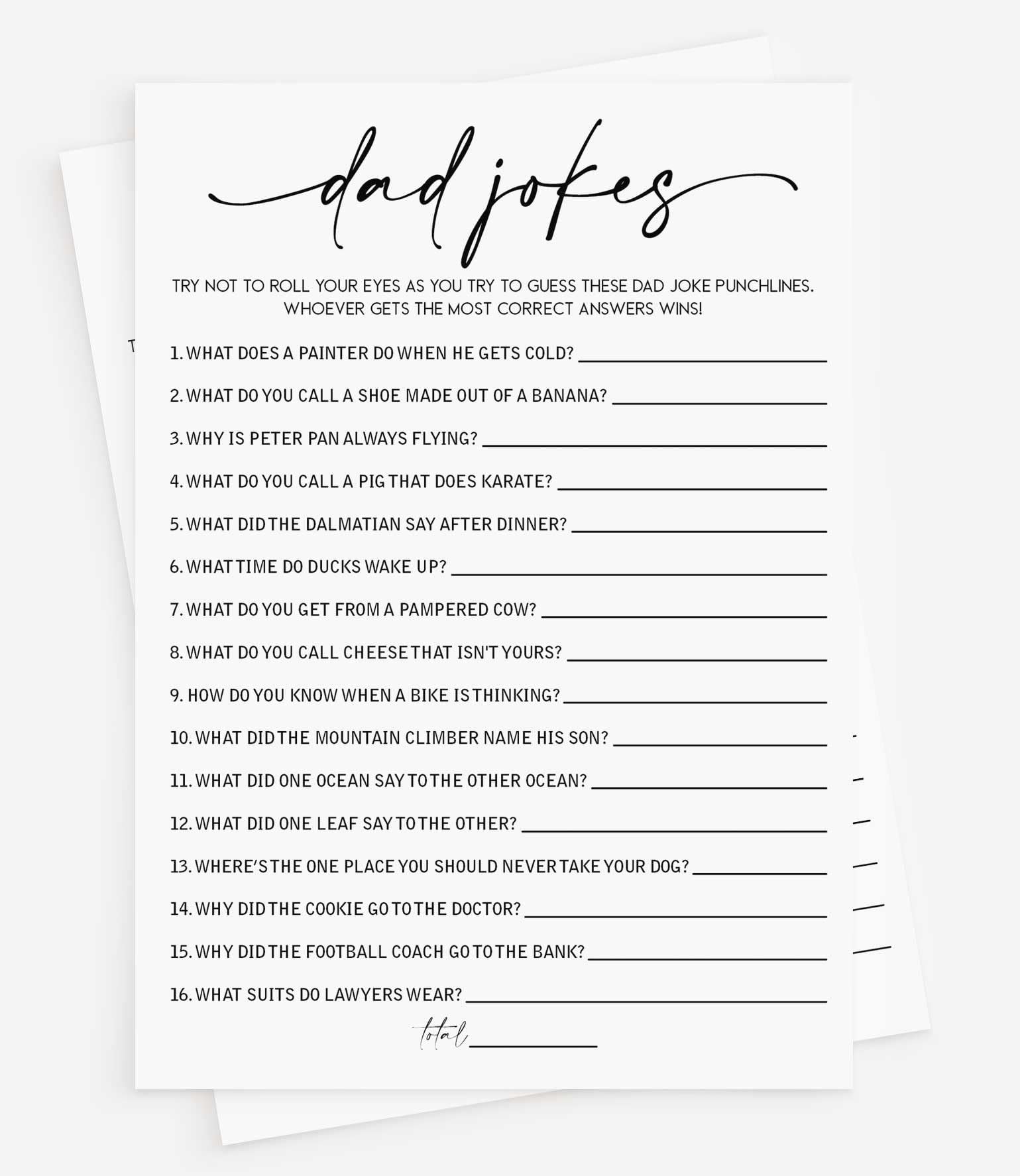 50 Baby Shower Dad Jokes Game (50-Cards) Fun Baby Shower Game Activity, Gender Neutral Boy or Girl, Co-Ed, Minimalist