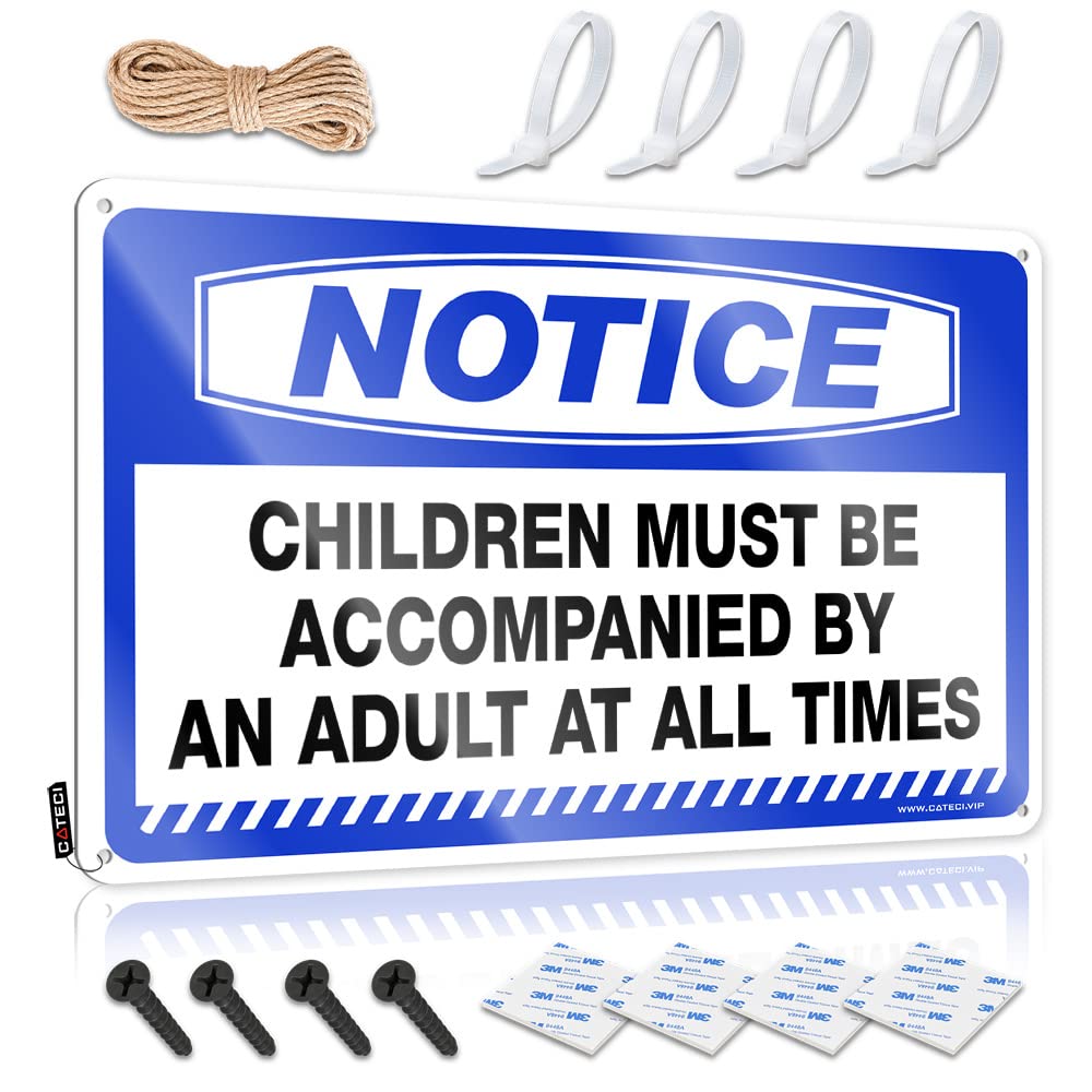 HELIOFORGE Garage Signs For Men Vintage Notice Children Must Be Accompanied By An Adult At All Times Tin Sign Man Cave Funny Signs Personalized Man Cave Sign(30X40CM)