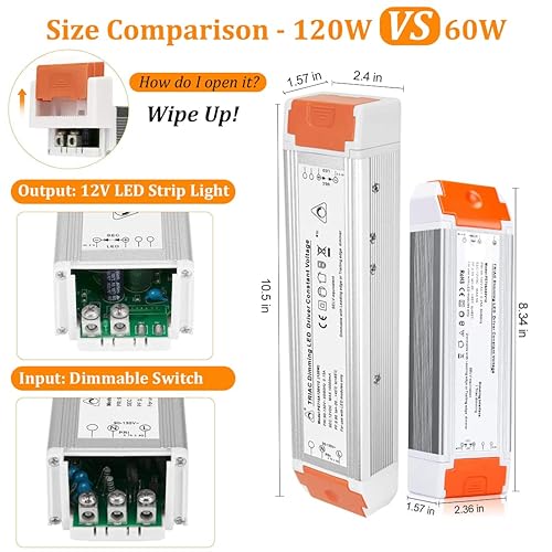 Miniatura 4 de Controlador LED regulable de 12 V 120 W funcionamiento silencioso universal regulado 12 V CC SCR fuente de alimentación regulable transformador