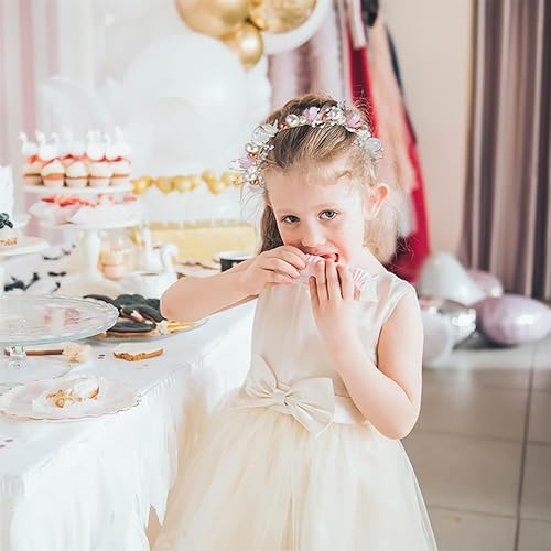 Miniatura 3 de Diadema de flores de boda para niñas y mujeres, perlas de diamantes de imitación de cristal, corona de flores, pelo de vid dorada de hada,