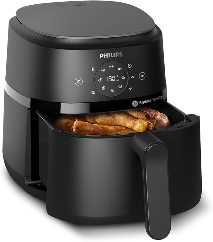 Philips Airfryer serie 2000 4,2L - 1500W de Potencia, Tecnología RapidAir, Pantalla táctil digital, 13 opciones de cocción, 9 funciones preestablecidas, Hasta un 90% menos de grasa, Negro (NA229/00)