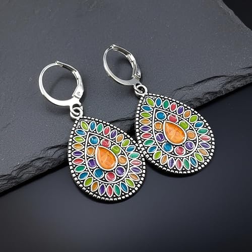 Farbenfrohe Boho Ohrringe mit Creolen - Bunt Böhmischer Schmuck für Frauen - Damen Ethno Ohrhänger – Vintage Hippie Schmuck – Leicht & Geschenkbereit in Geschenkbox