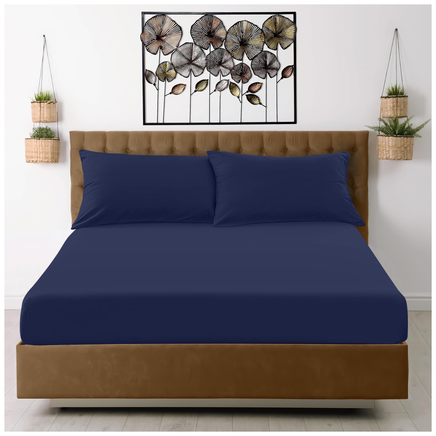 GC GAVENO CAVAILIA Microfiber Super King Fitted Sheet (25cm) Deep Bed Sheets - Breathable, Fade & Wrinkle Resistant - Elasticated Corners - Mattress Bedsheet (182x200cm) - Navy