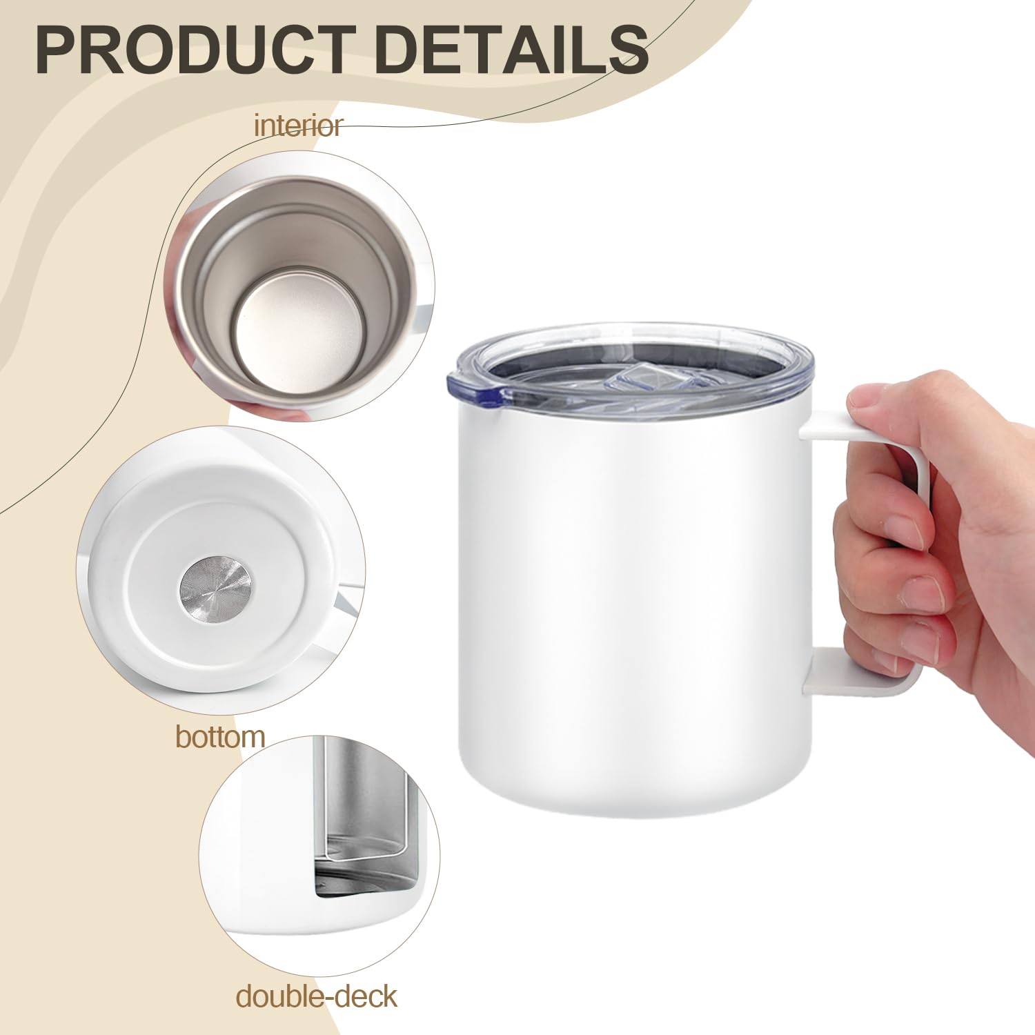 YOUKE OLA Paquete de 16 tazas de café aisladas de acero inoxidable a granel con asa y tapas, taza de viaje de doble pared aislada al vacío de 12 onzas para bebidas calientes y frías, hogar, oficina,