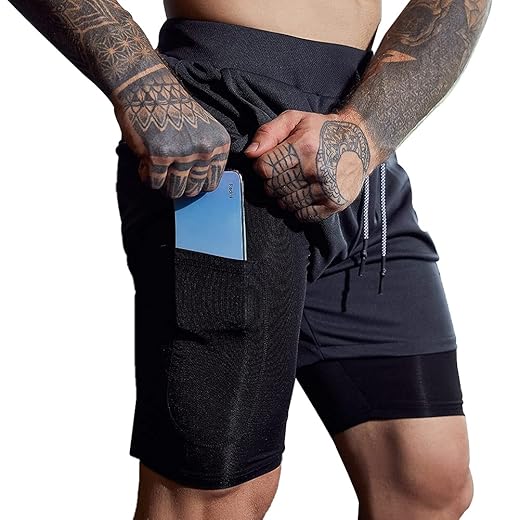 JWJ Men's 2 in 1 Workout Running Shorts 7 Inch Lightweight Athletic Gym Shorts with Compression Liner