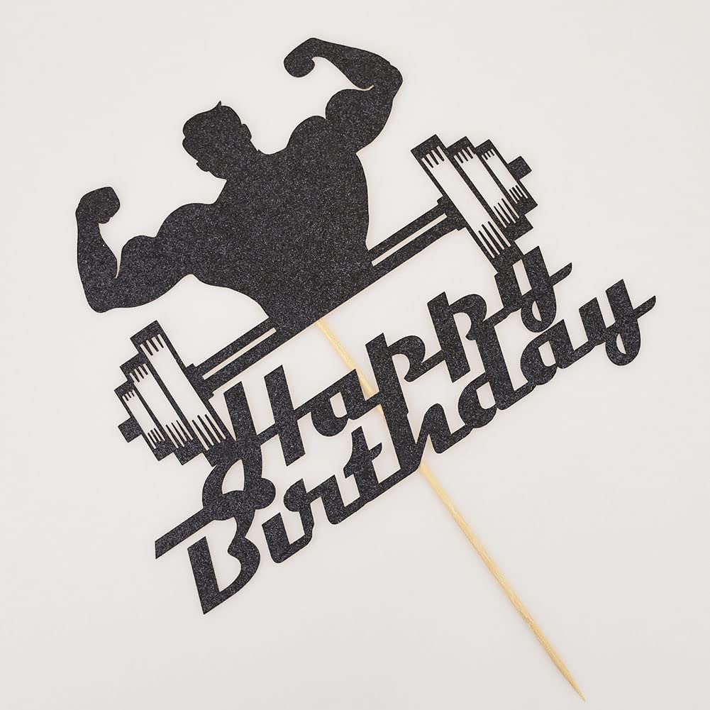 Bodybuilding-Kuchenaufsatz, Schwarzer Glitzer – Happy Birthday Dekoration Für Sportler & Fitness-Fans