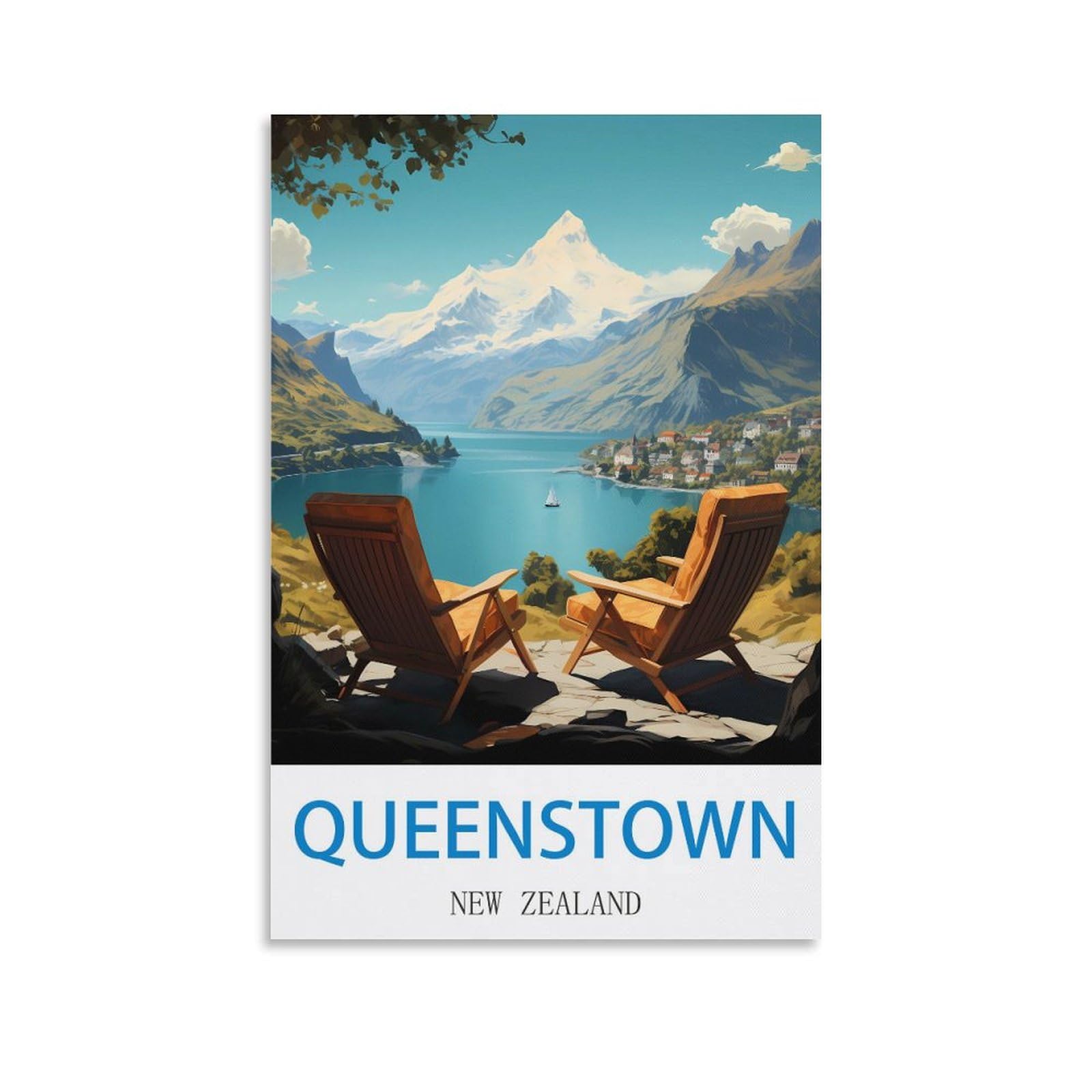 Lichnww Unframe-Style Queenstown New Zealand Vintage Travel Poster 08X12inch(20X30cm) Canvas Print For Living Room, Bedroom, Dorm, Home, Office Wall Decoration