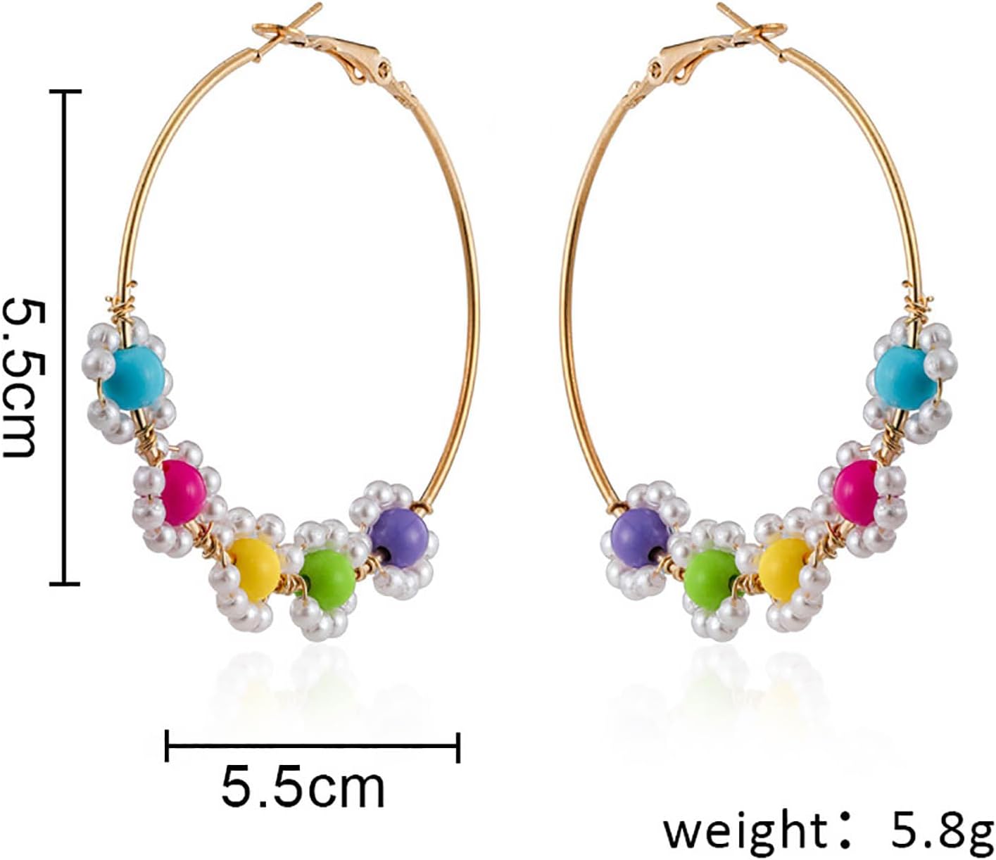 Andelaisi Boho Circle Hoop Earrings Large Hoop Earrings Colorful Bead Circle Huggies Hoop Earrings Rainbow Flower Round Hoop Earrings Jewelry for Women - Image 5