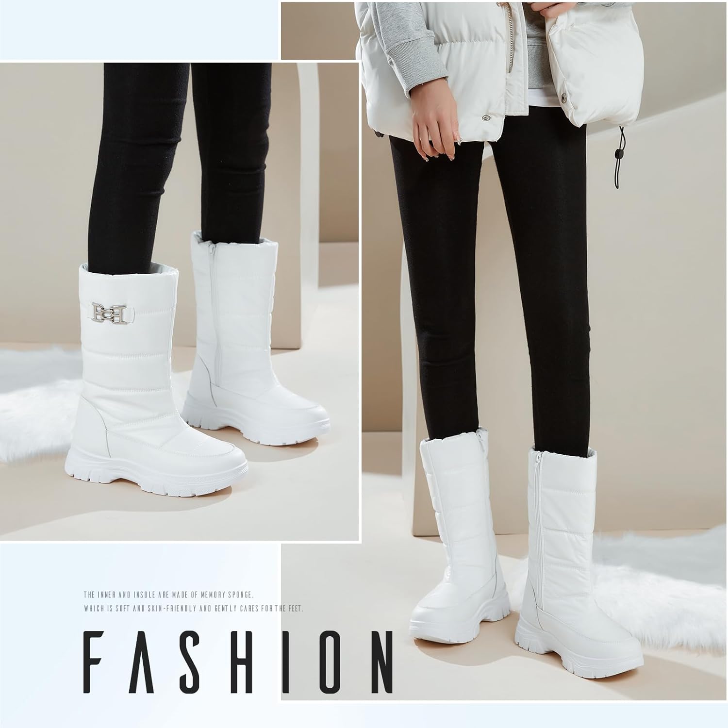 FINIWOR Womens Snow Boots Mid Calf Winter Boots for Women Warm Faux Fur Lined Side Zipper Non-Slip Boots - Image 2