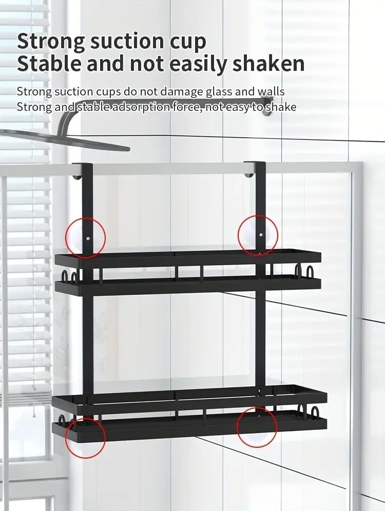 Miniatura 6 de Estante de almacenamiento de baño de 2 niveles, organizador de ducha de metal negro mate sobre la puerta, 15.75 x 4.72 pulgadas, a prueba de óxido,