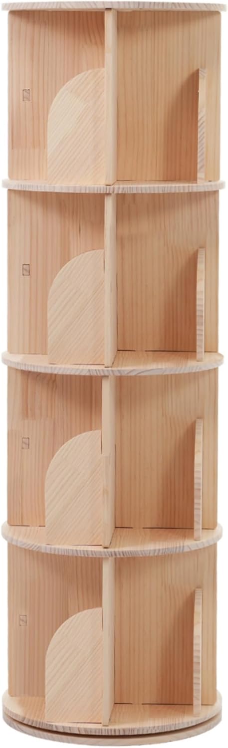 4段-回転盤タイプ】無垢材 回転式本棚 飾り棚 絵本棚 360°回転本棚 4段