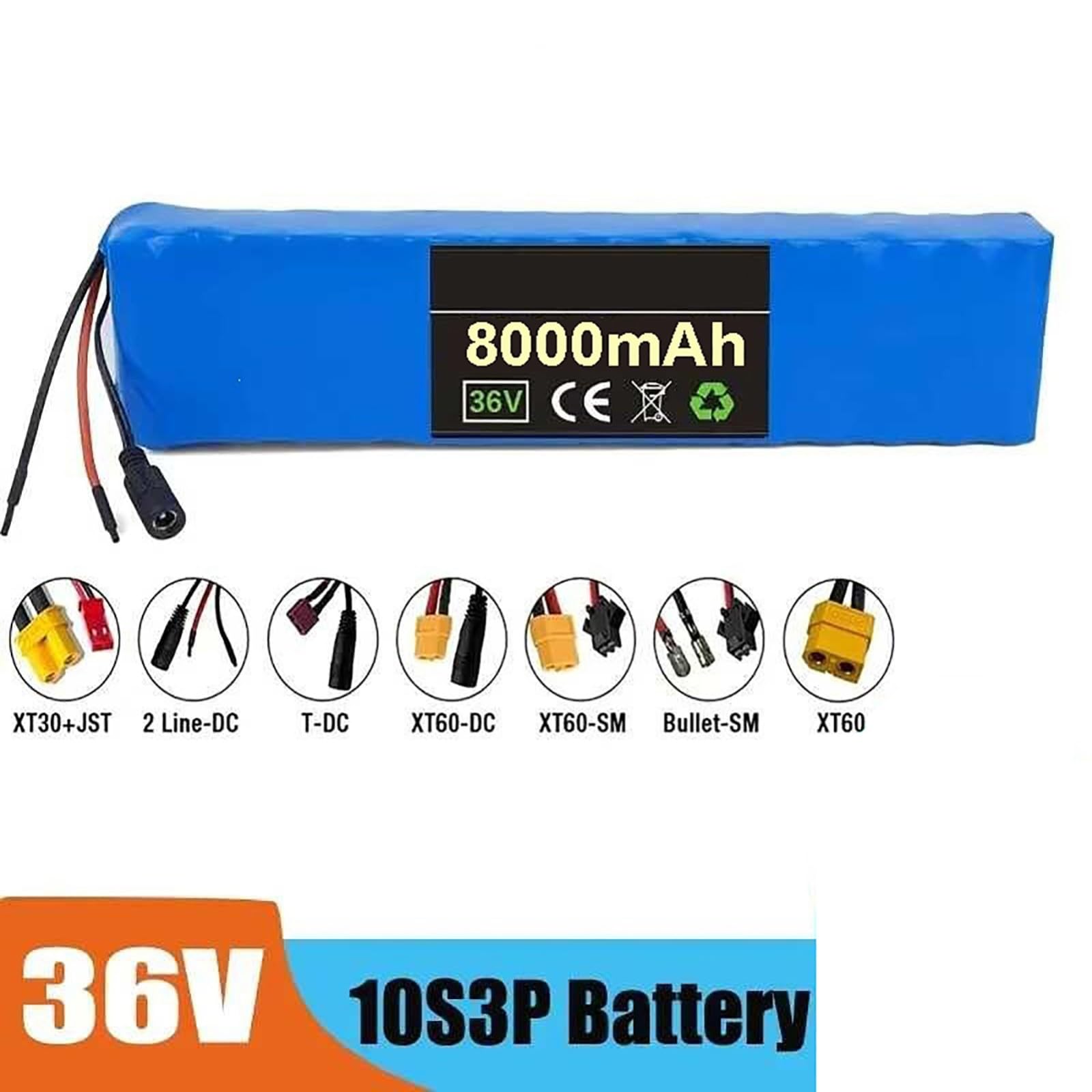 Batería de 36 V para patinete eléctrico, 8 Ah, resistente al agua, de iones de litio, recargable para bicicletas eléctricas y motores de 0 W a 350 W. 36V 8Ah,XT60+DC