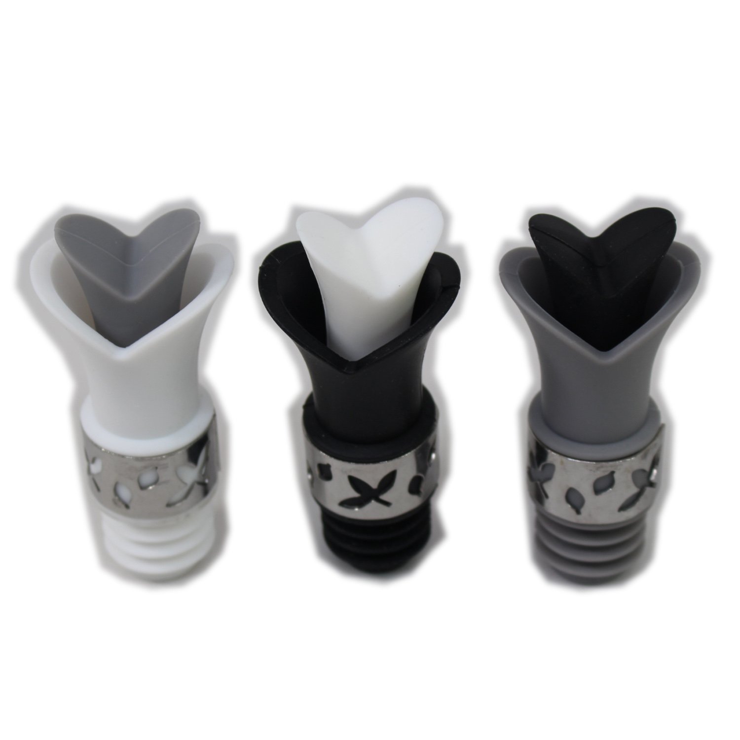 Soga (Wein Pfropfen, Kaninchen Wein und Getränk, Flasche Stopper Öffner – Silikon Stopper Wein Ausgießer Flasche Set von 3 schwarz, weiß, grau