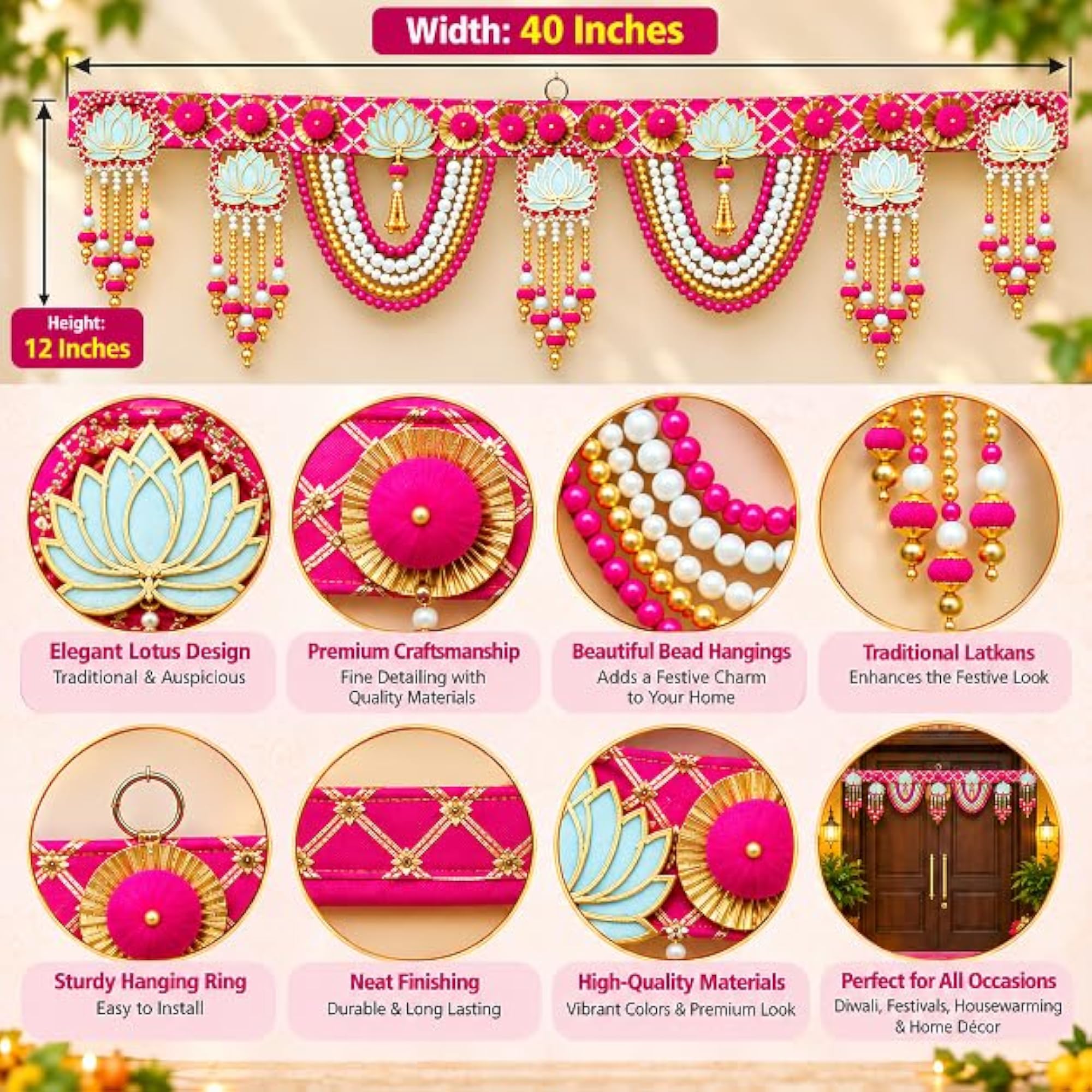 Door Hanging Pink Lotus Style Bandarwal Toran