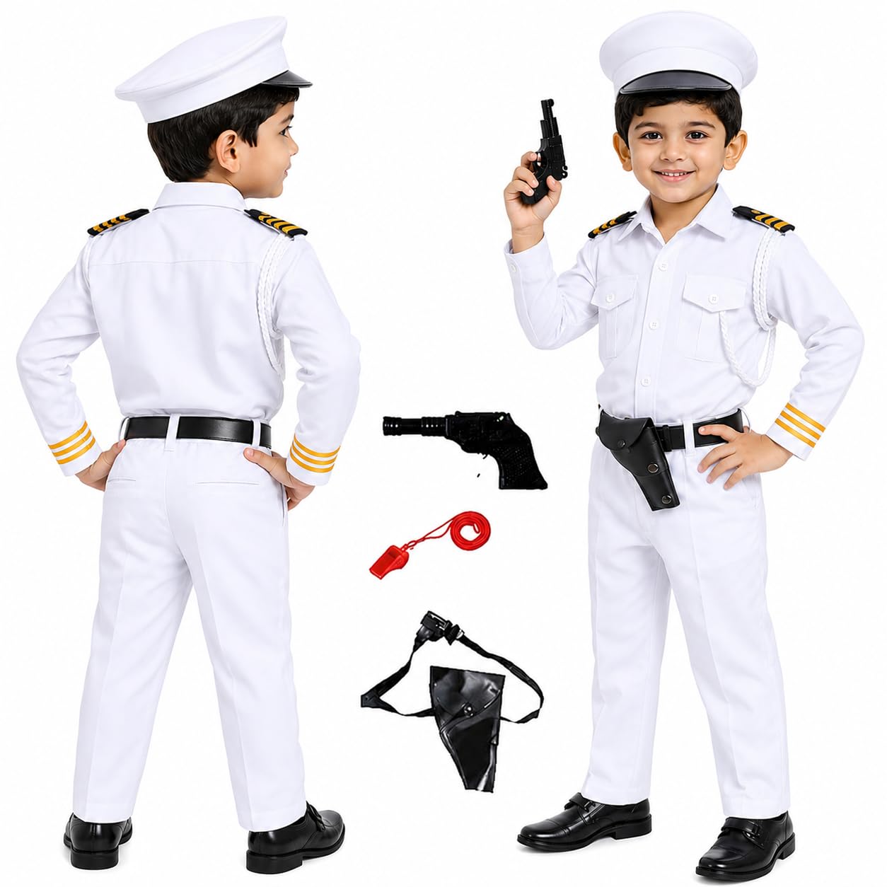 Navy Dress for Kids Boys Girls | Indian Navy Costume with Toy Gun, Gun Cover, Whistle with Robe | Sailor Uniform for Fancy Dress Competition, Republic Day, School Annual Function-image-20