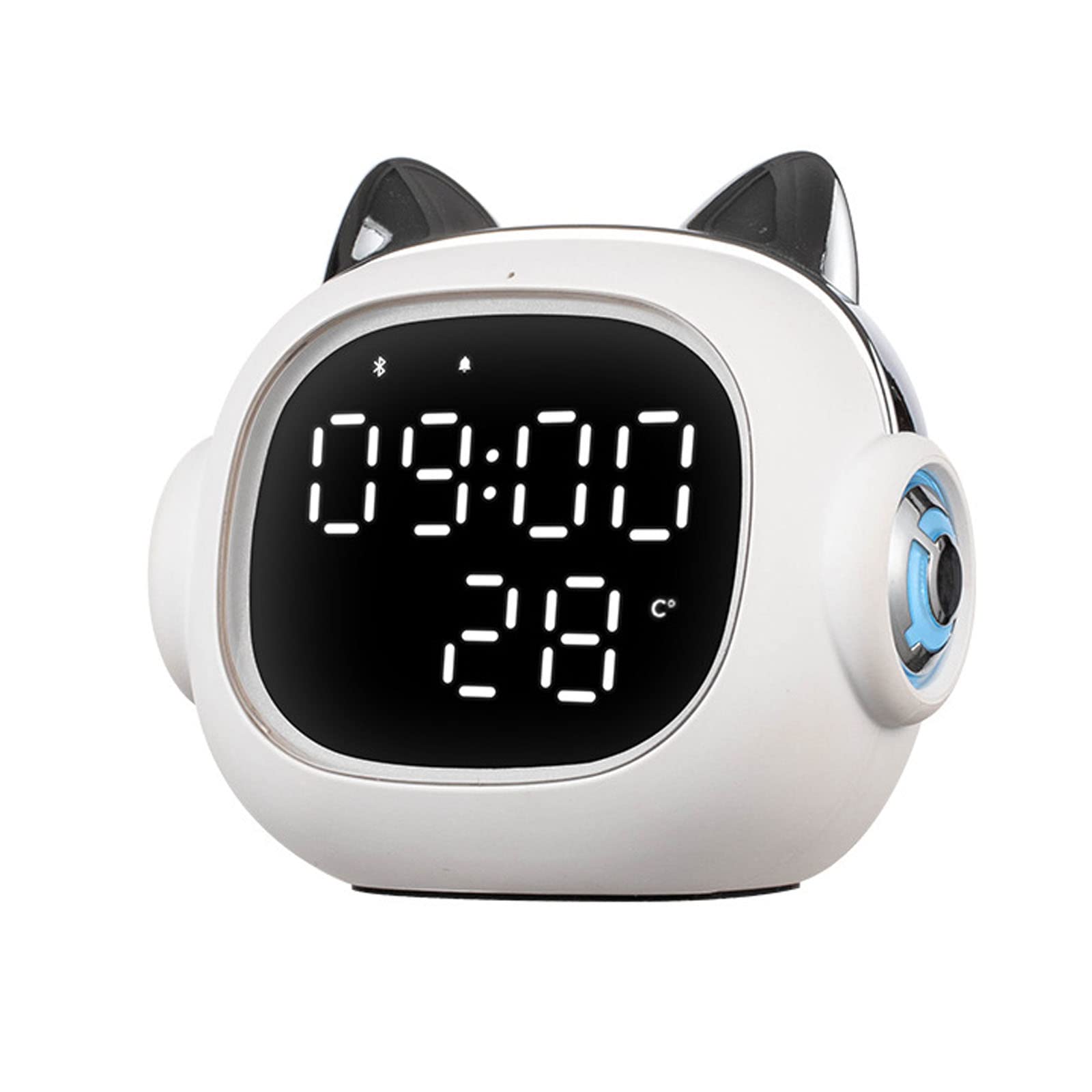 LuckyuCat Alarm Clock with Bluetooth Speaker,2 Groups of Independent Alarms,Smart Alarm Clock for Heavy Sleepers,Bedside Night Light,Easy to Set, USB Charging Port, Snooze (White)