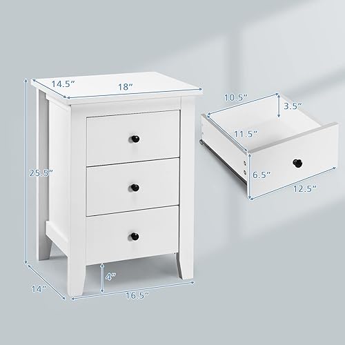 Miniatura 3 de Safeplus Mesita de noche, mesa auxiliar con 3 cajones, armario de almacenamiento lateral para dormitorio, mesa auxiliar de madera, patas de madera