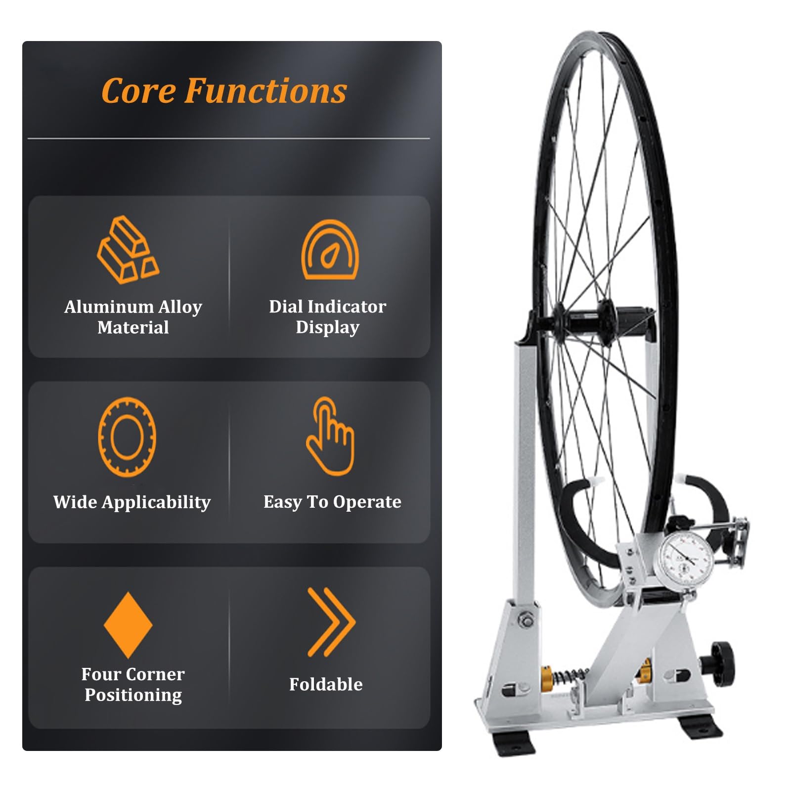 Soporte Rueda de Bicicleta aleación de Aluminio, Ruedas de 16 a 29 Pulgadas Ruedas 700C con indicador cuadrante Herramienta de Equilibrio alineación Soporte reparación de Mantenimiento