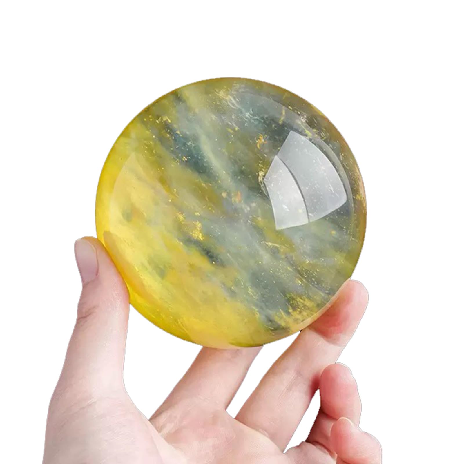 Phhxkkuo Natural Citrine Crystal Ball Hand Polished Yellow Healing Sphere for Reiki, Energy Balancing Feng Shui, Genuine Gemstone Desktop Ornament,7cm