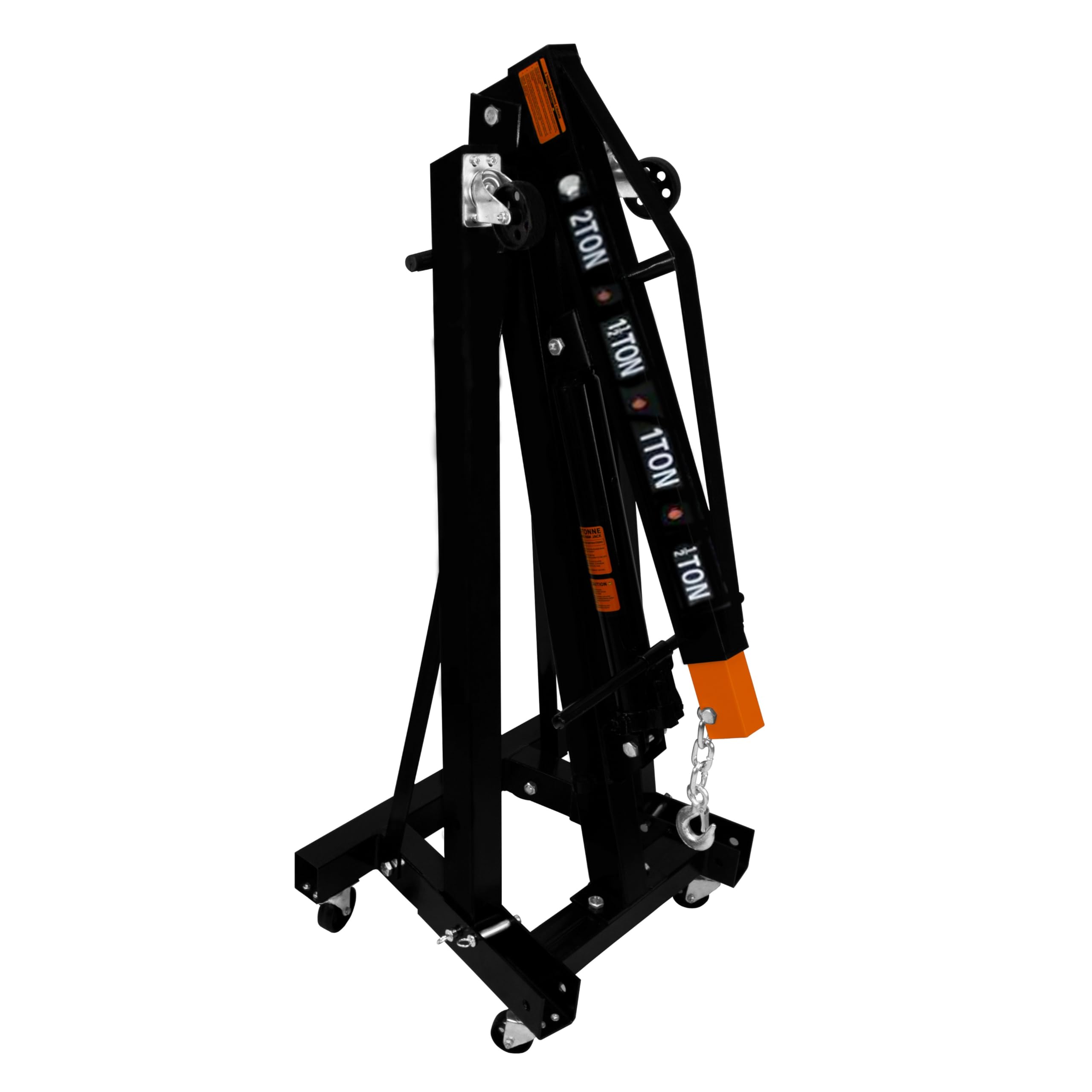 Grúa de Motor Capacidad 2 Toneladas 2000kg con Manilla de Bomba Hidráulica, Patas Plegables | 6 Ruedas + 4 Posiciones de Brazo, Elevadora Jack Soporte, Gancho de Cadena, para Taller, Garaje