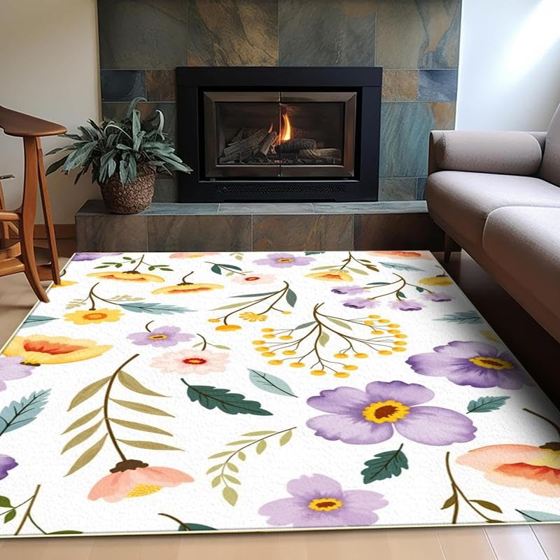 Tapis à fleurs grand format 160x240 salon moderne doux lavable