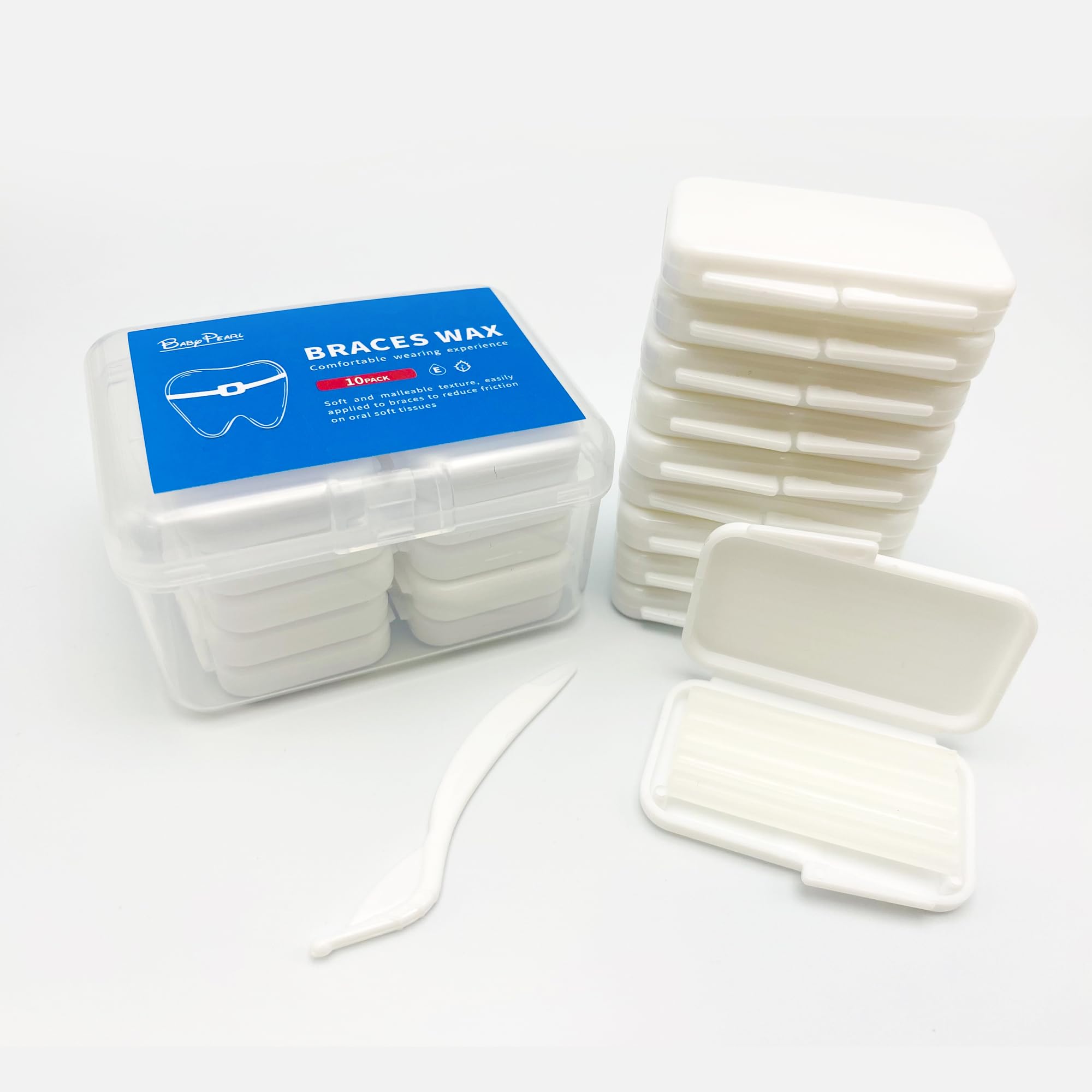 Braces Wax 10 Pack White Original Orthodontic Dental Wax for Braces Wearer, Includes Storage Box (Transparent White)