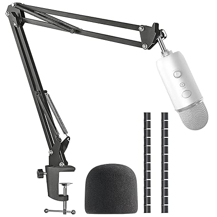 Yeti Mic Boom Arm Stand with Pop Filter, Compatible with Blue Yeti, Blue Yeti Pro USB Microphone with Cable Sleeve by SUNMON