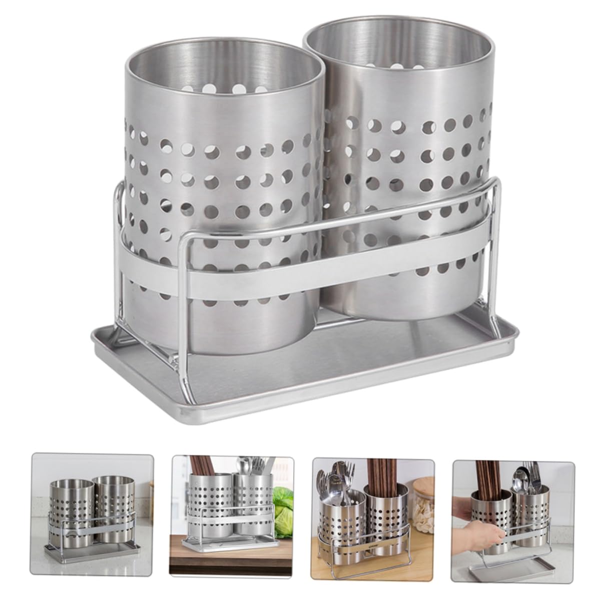 HEMOTON Couverts De Table 1 Jeu Porte- en Acier Inoxydable Support De Vidange De Porte-ustensiles en Acier Inoxydable Porte-ustensiles De Cuisine Porte-Outil Jumelles Panier à Couverts