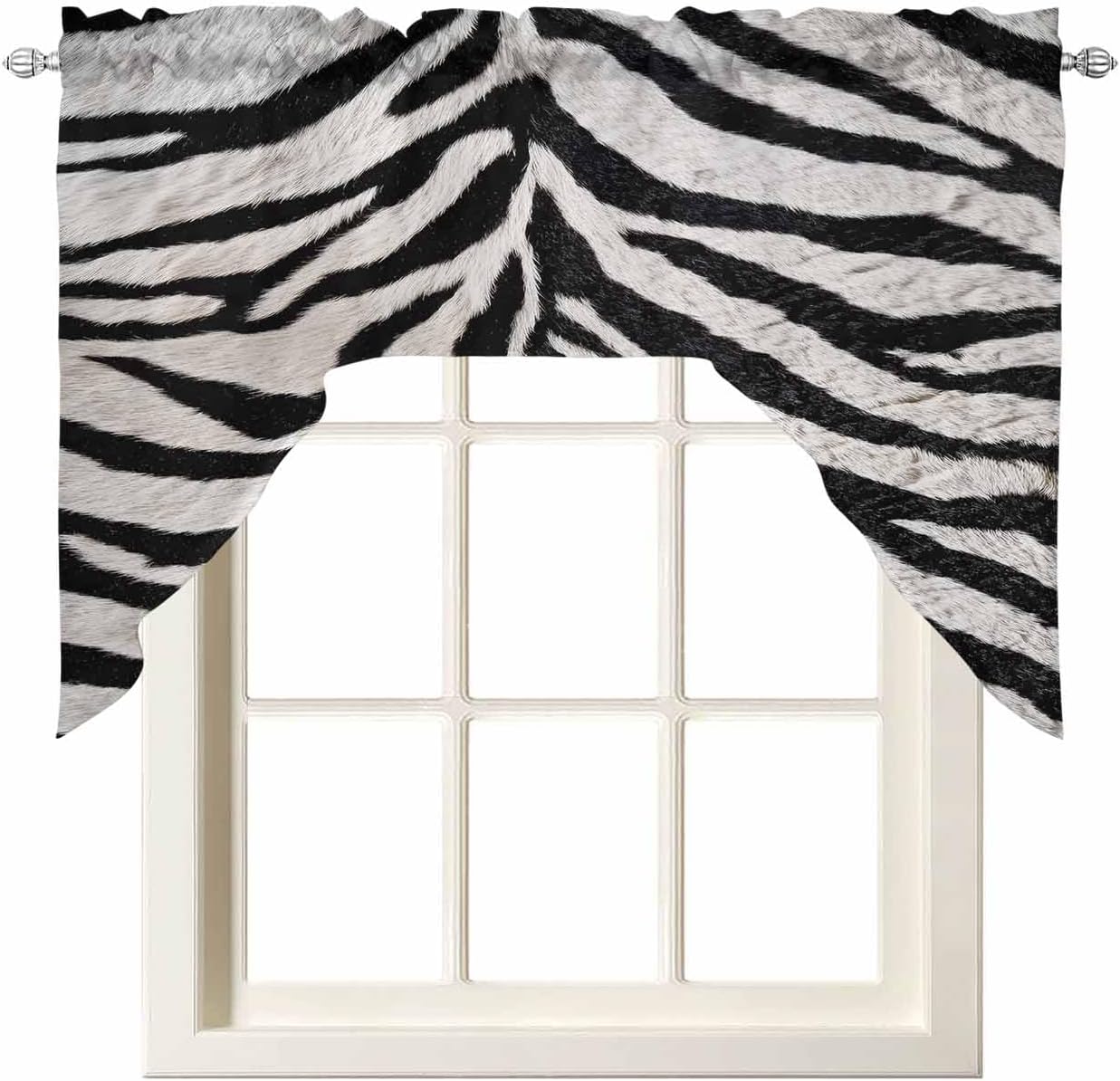 Black White Zebras Kitchen Curtains Swag Valance and Tier Curtains Set 36 Inch Length, Vintage Abstract Art Rod Pocket Drape Panels Pair Swag Curtain for Bathroom/Cafe/Window