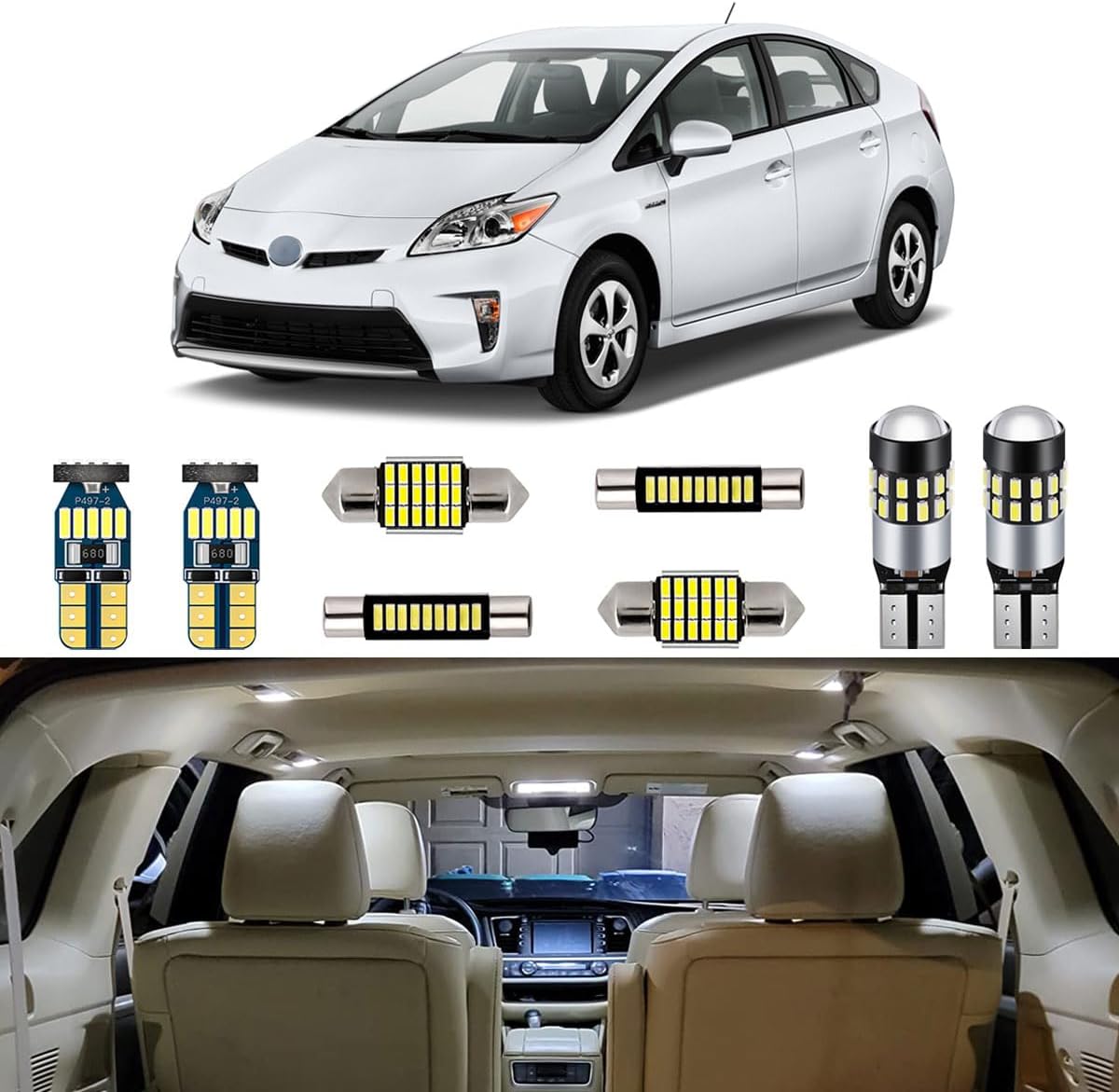 10 Piece White LED Interior Light Kit for Toyota Prius 2010 2011 2012 2013 2014 2015 Super Bright 6000K Interior LED Lights Bulb Package + Install Tool