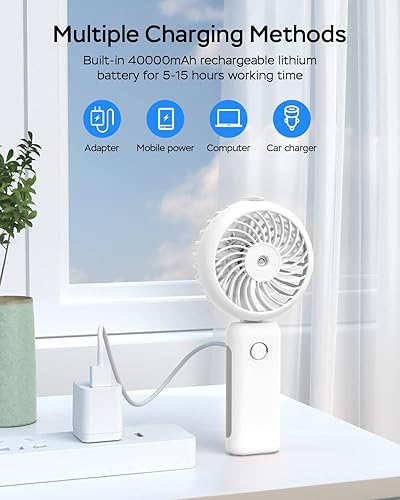 Miniatura 5 de Portable Handheld Misting Fan, 4000mAh USB Rechargeable Personal Mister Foldable Fan Battery Operated Spray Water Mist Fan Makeup Small Face Steamer