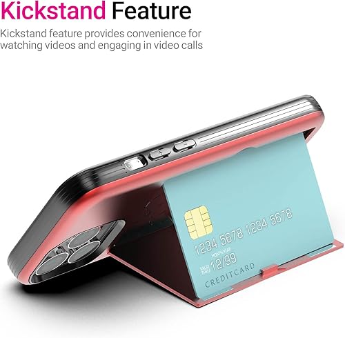 Miniatura 5 de JUST4YOU Funda para iPhone 13 Pro con tarjetero Kickstand protectora de doble capa de parachoques (rojo) CS_BR_OC_I13P_RD