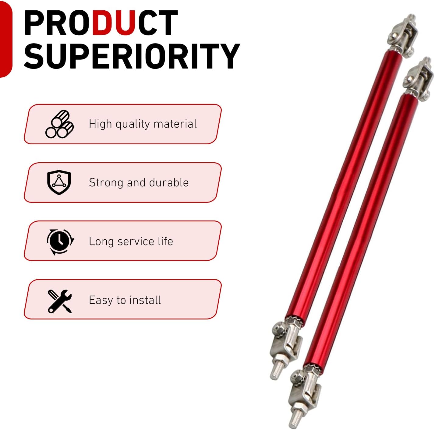 2 PCS Adjustable Splitter Strut Rods, 8"-11" Aluminum Alloy Front Bumper Lip Splitter Strut Tie Rods, Multi-Range Bumper Lip Reinforcement Stabilizer Support Bars for Most Cars (Red)