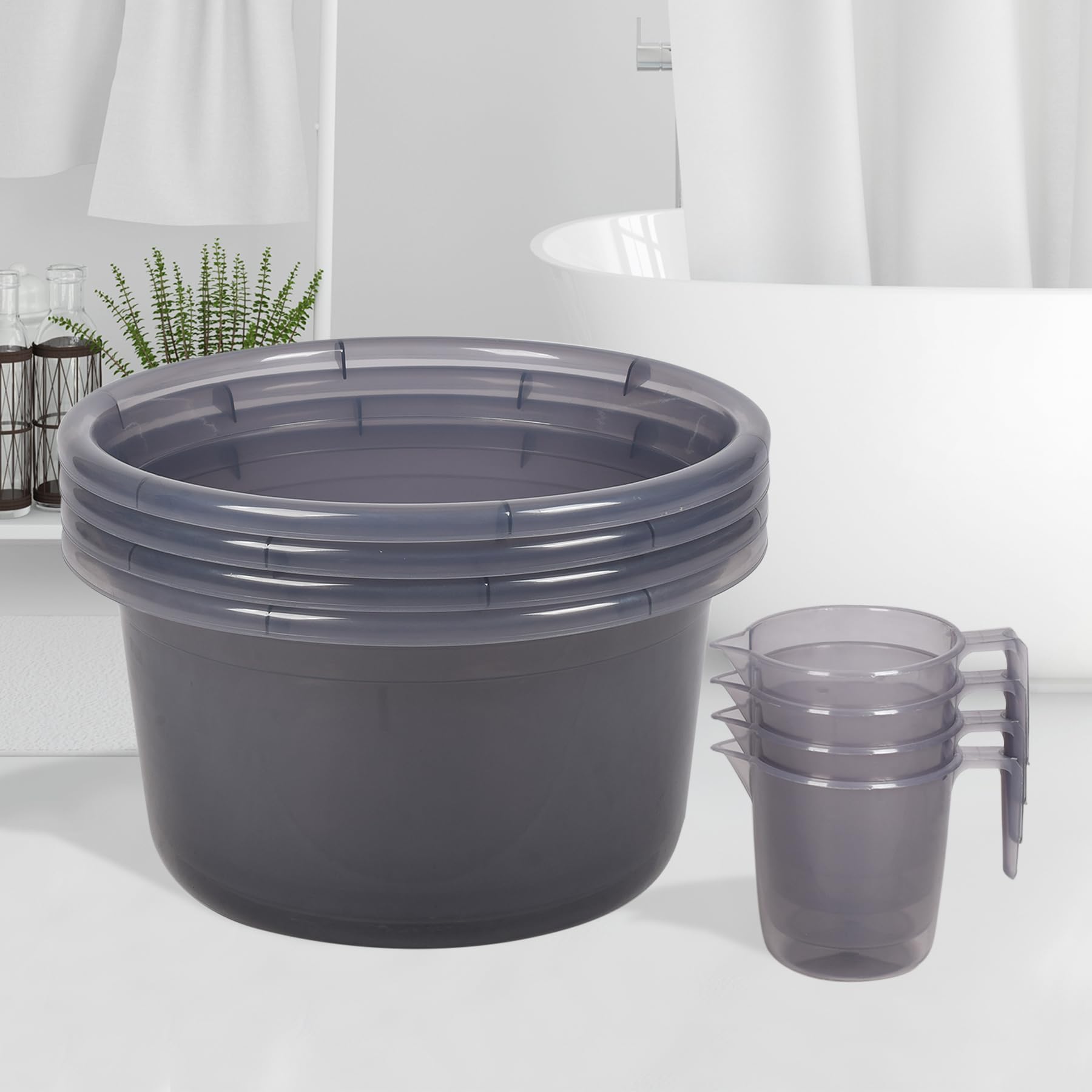 Kuber Industries Set of 8 Bathroom Combo Set | Bathroom Set | 4 Piece Tub-25 L & 4 Piece Mug-1100 ml Bathing Set for Bathroom | Modern Bathroom Accessories Set | Transparent Gray (B0CY2PLQ8L) Amazon Price History, Amazon Price Tracker