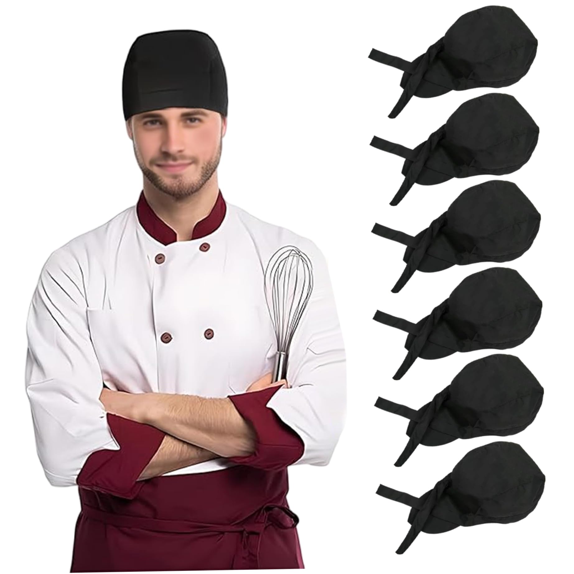 Comebachome Unisex Black Chef Hat For Men Women 6Pcs Adjustable Breathable Chef Bandana Reusable Washable Cooking Hat, Chefs, Hats For Men