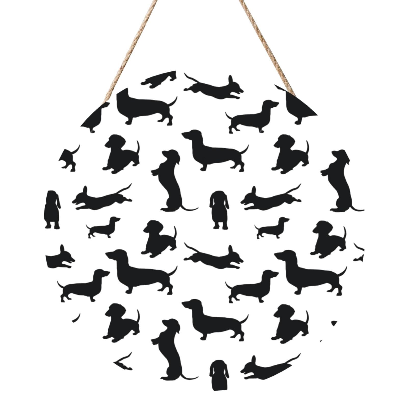 InOmak Dachshund Dogs Black, Round Wood Panel Painting 12 in, Wall Hanging Painting For Home