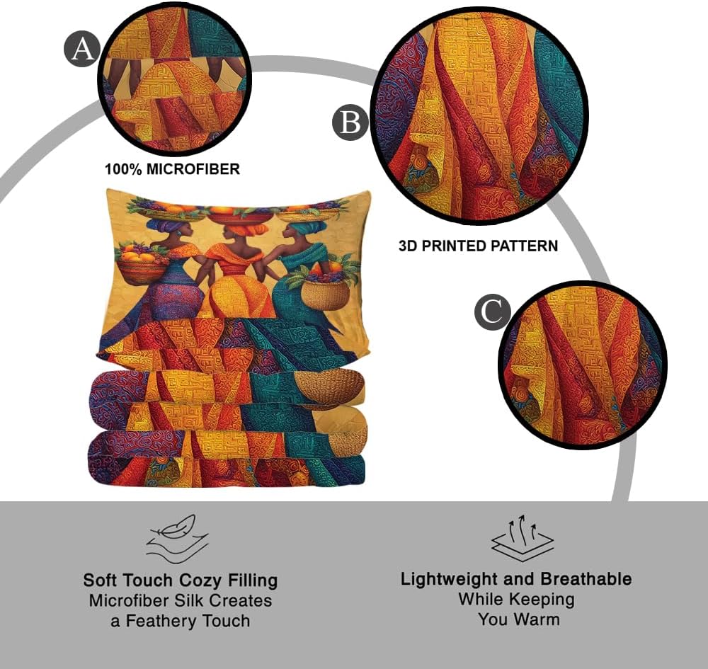 Custom Golden Queens Bedding Set – Colorful Black Queen Bedding Set with Pillow Covers, Soft Cozy Bedspread Comforter, African Women Gifts for Mom, Grandma, Sister, Wife (#D15) (#D3)