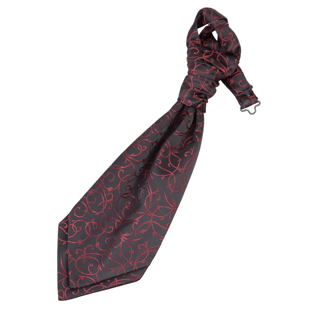DQT Boys Swirl Floral Pre-Tied Scrunchie Cravat - Wedding Pageboy Formal - Black and Burgundy