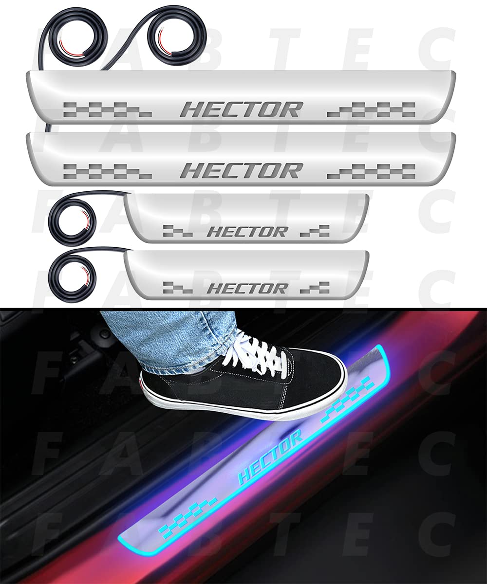 Fabtec Car Door Protection Foot Step Sill Plate with Mirror Finish LED Compatible with MG Hector (Set of 4 Pp,Blue) (6 Month Warranty)-image-18
