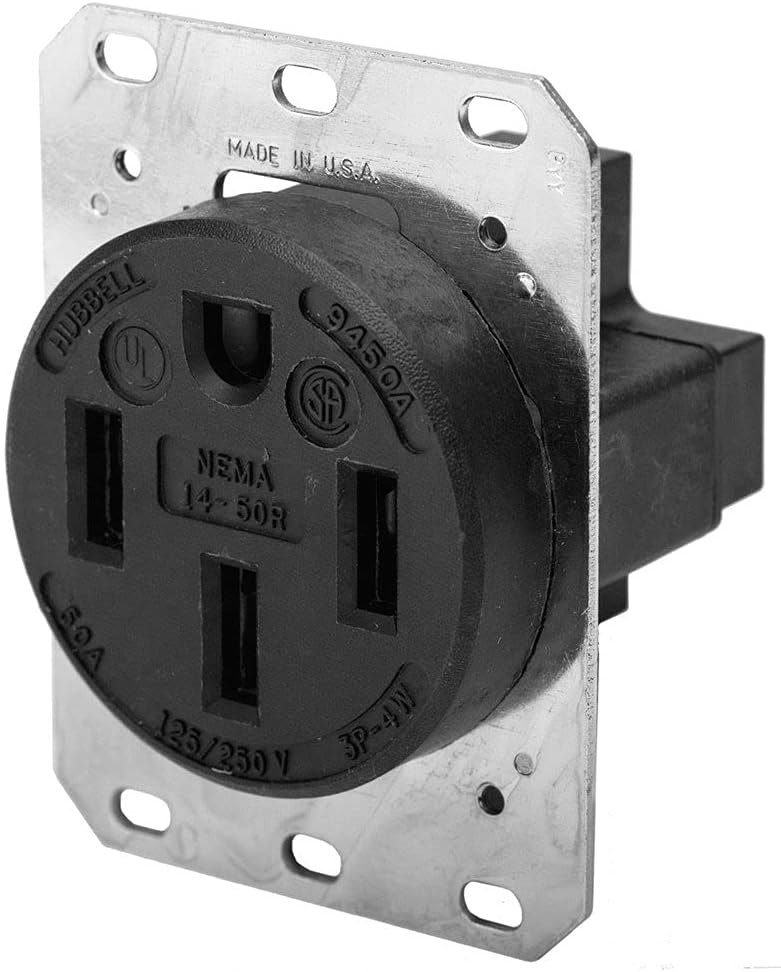 Hubbell Wiring Device-Kellems 50 A, Industrial, Receptacle, Black, No Tamper Resistant HBL9450A - 1 Each
