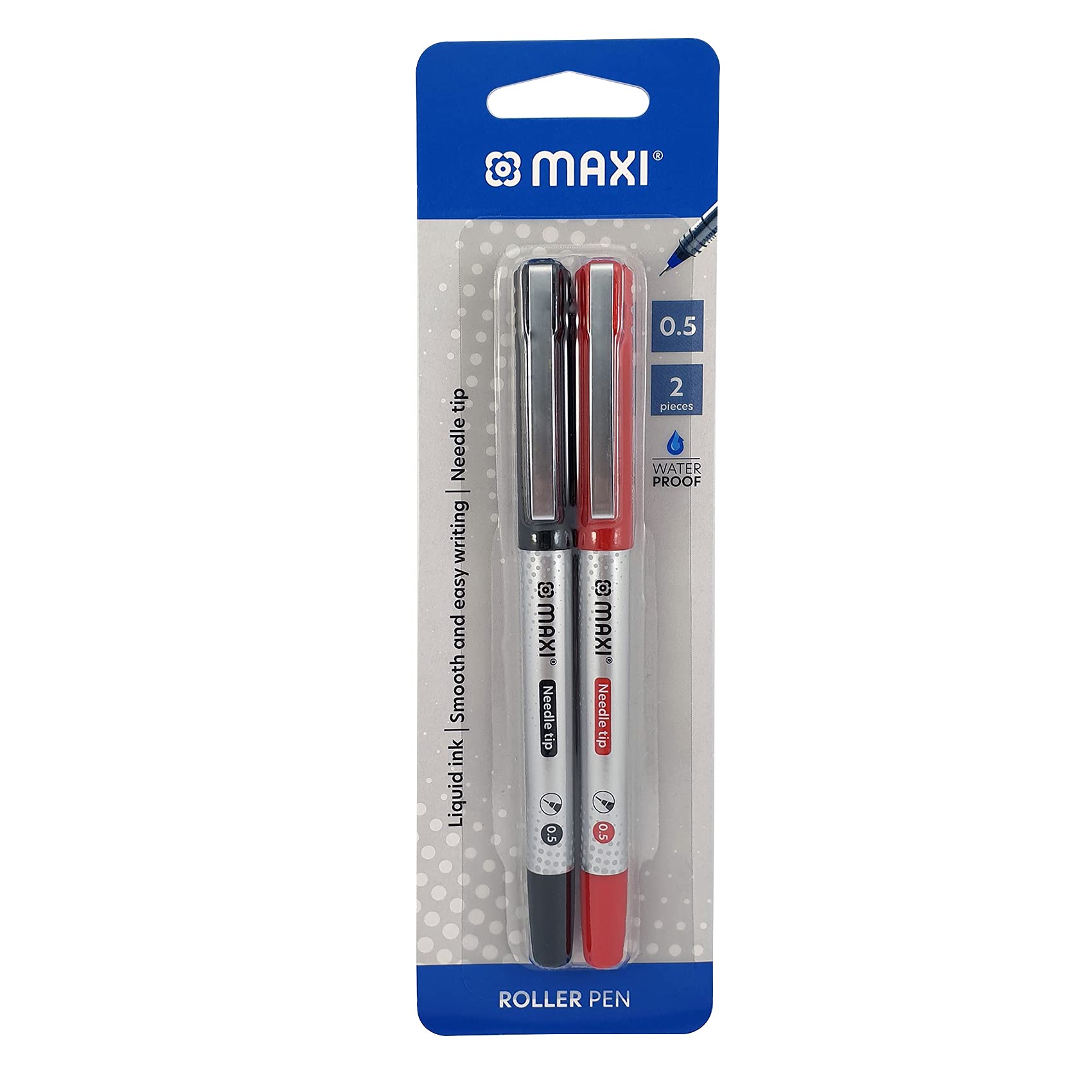 MAXI ROLLER PEN 0.5MM NEEDLE TIP BLISTER OF 2PC (1 BLACK + 1 RED), ASSORTED, NPR5-2BLR