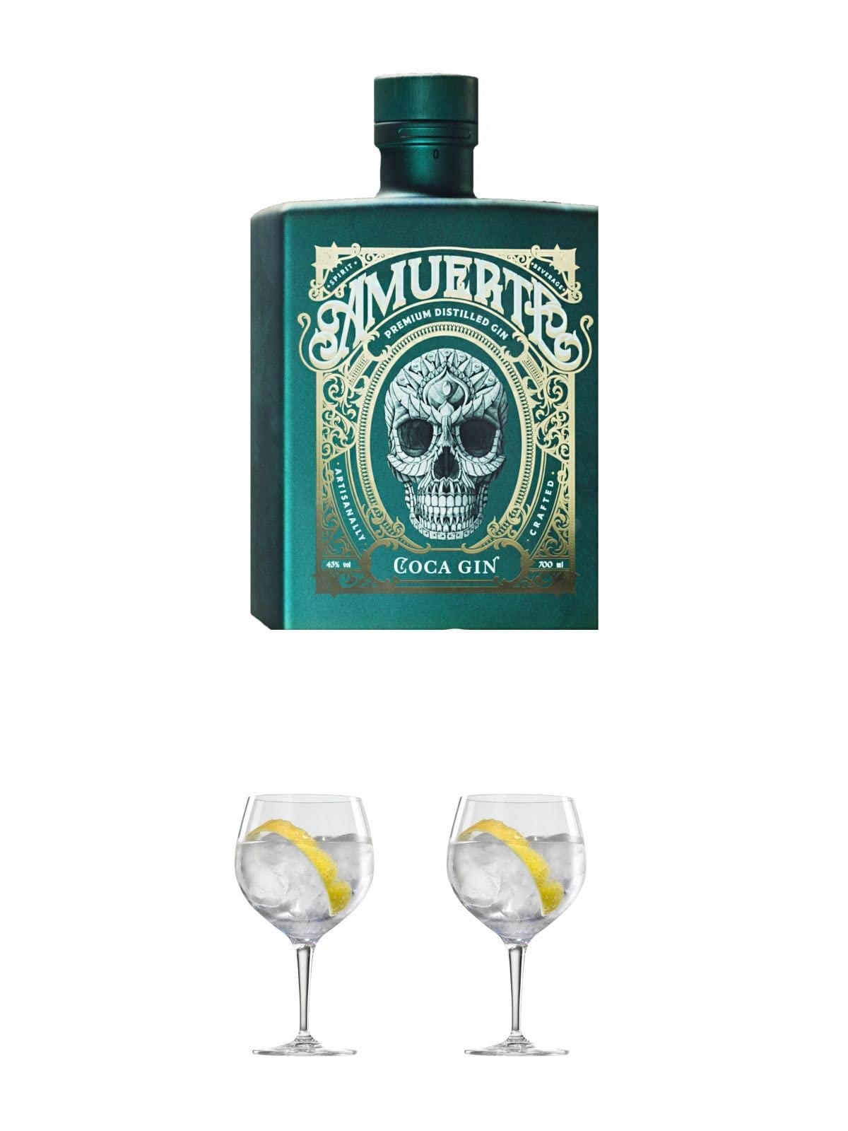 Amuerte Coca Leaf Gin 0,7 Liter - GREEN - Edition 43% + Ballon Bistro Cubata GIN Glas 1 Stück + Ballon Bistro Cubata GIN Glas 1 Stück