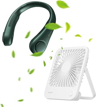 JISULIFE Portable Neck Fan + Foldable Desk Fan